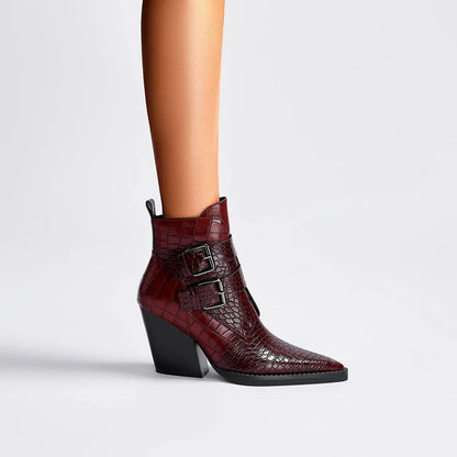 Women's Pointed Toe Boots Buckle Strap Detail