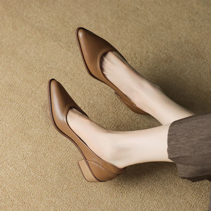 Women's Pointed Toe Block Heel Pumps Mid Heel Slip On Shoes