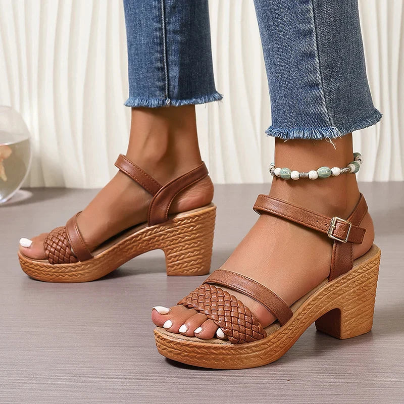 Women's Block Heel Sandals Braided Strap