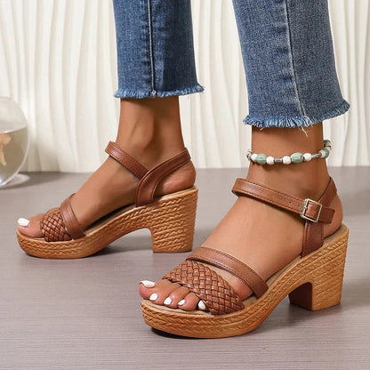 Women's Block Heel Sandals Braided Strap