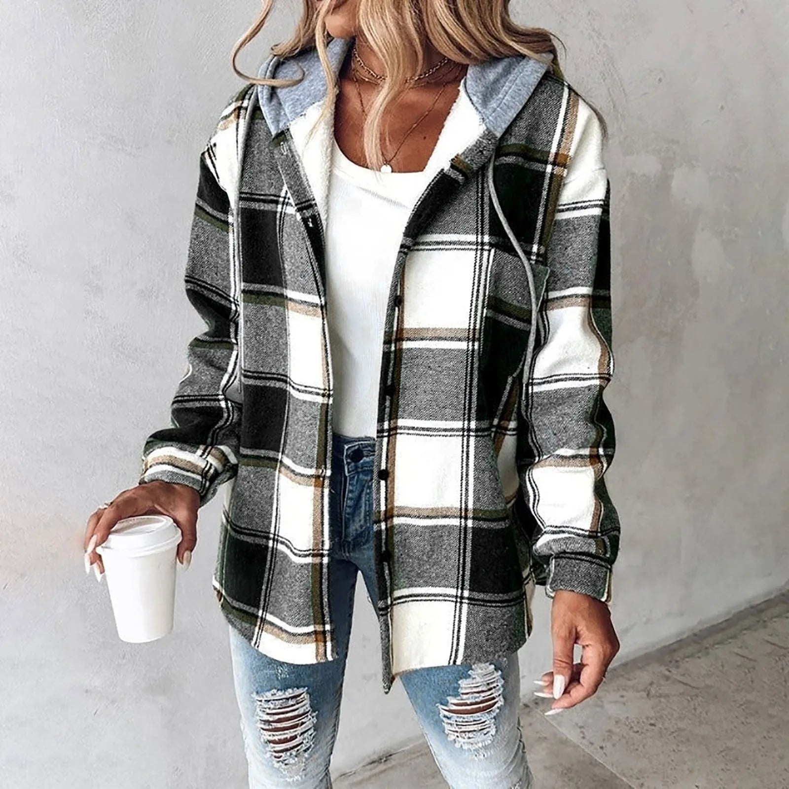 Women's Checkered Lined Cardigan - Fashinoza