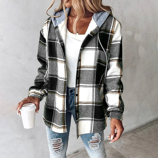 Women's Checkered Lined Cardigan - Fashinoza