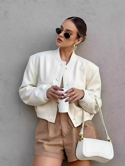 Women's Bomber Jacket Lightweight Cotton Button Front