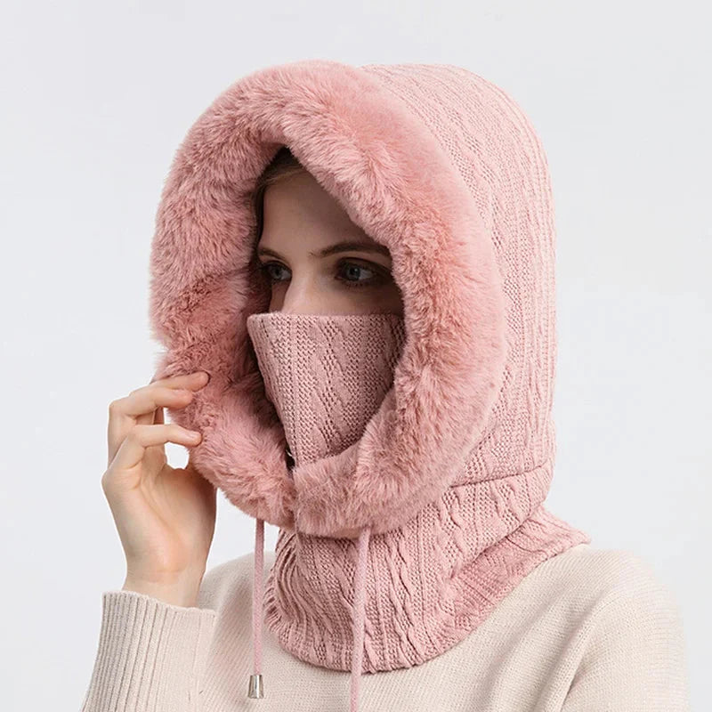 Women's Textured Hooded Scarf Fur Trim Beige - 
Fashinoza