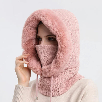 Women's Textured Hooded Scarf Fur Trim Beige - 
Fashinoza
