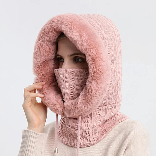 Women's Textured Hooded Scarf Fur Trim Beige - 
Fashinoza