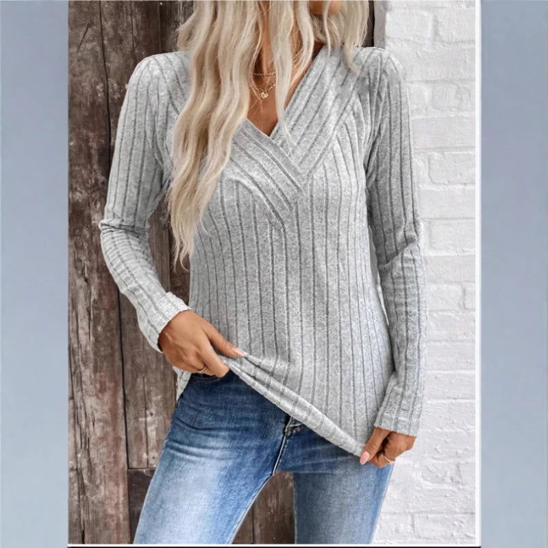 Elegant Women's Sunken Stripe Sweater
