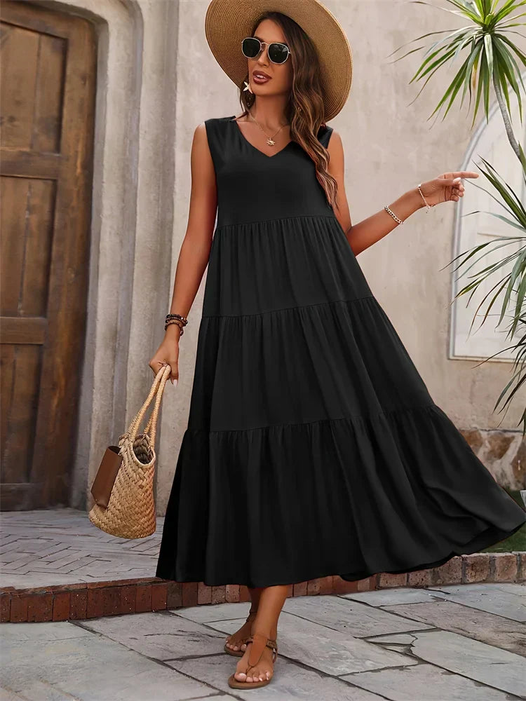 Women's Maxi Dress Layered Skirt - Fashinoza