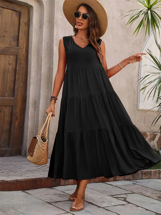 Women's Maxi Dress Layered Skirt - Fashinoza