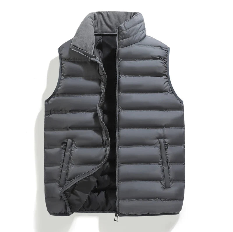 Men's Down Vest Sleeveless Zipper Windproof Solid Black