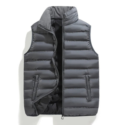 Men's Down Vest Sleeveless Zipper Windproof Solid Black