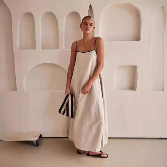 Women’s Contrast Strap Cotton Maxi Dress