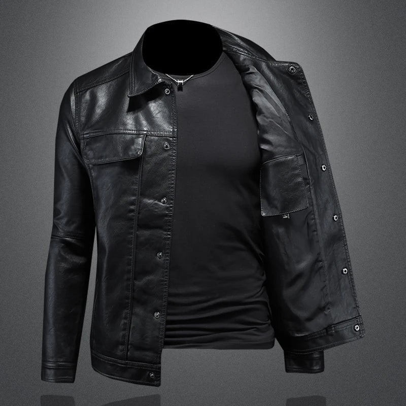 Men's Stand Collar Jacket Cotton Snap Front Chest Pockets