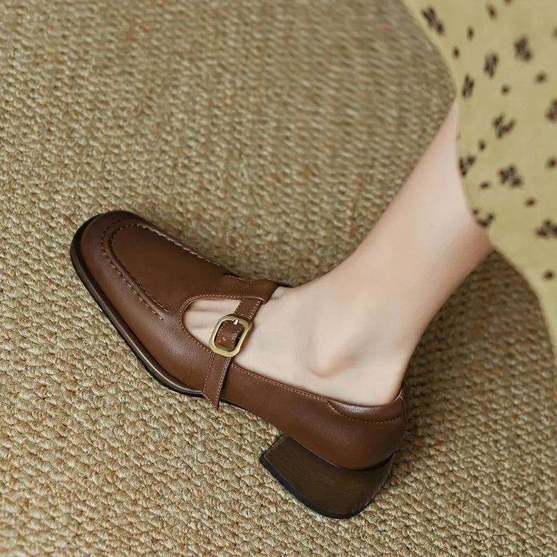 Women's T-Strap Mary Jane Square Toe Low Heel Shoes