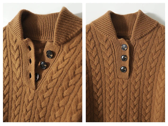 Cable-Knit Button Collar Sweater