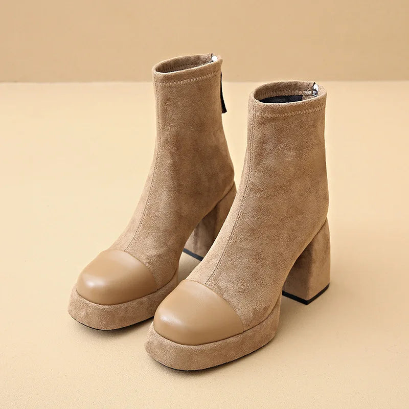 Women's Block Heel Boots Rounded Toe