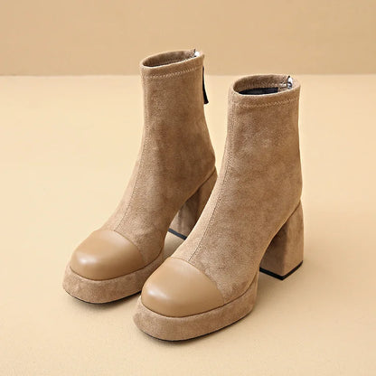 Women's Block Heel Boots Rounded Toe