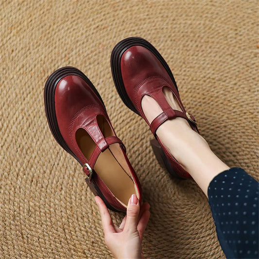 Women's Block Heel Mary Jane Pumps Round Toe Strap - Fashinoza