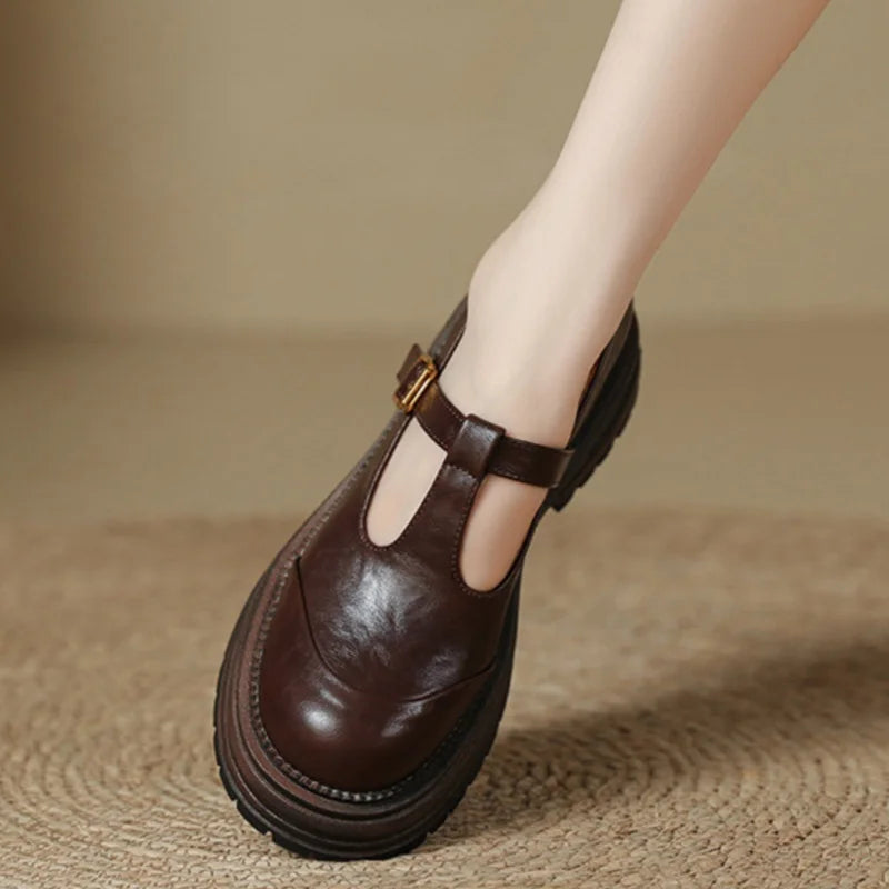 Women's T-Bar Mary Jane Round Toe Shoes Low Heel - Fashinoza