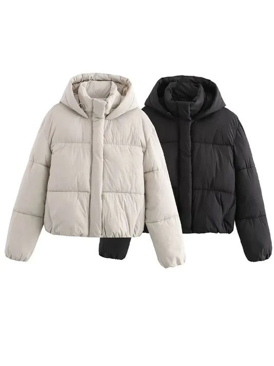 Women's Quilted Puffer Jacket Hooded Thick Warm Winter Coat - Fashinoza