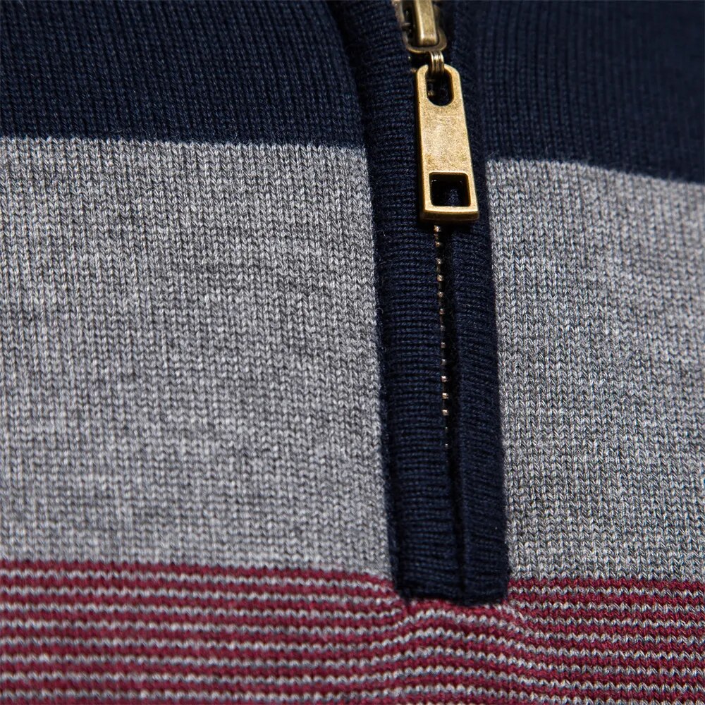 Men's Slim Fit Striped Quarter-Zip Jumper