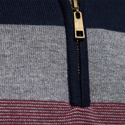 Men's Slim Fit Striped Quarter-Zip Jumper