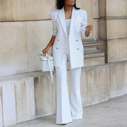 Women's Double-Breasted Blazer Suit Set Formal - 
Fashinoza