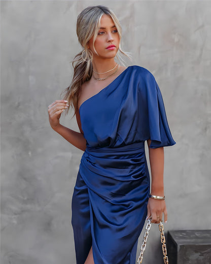 Women's Midi Dress One Shoulder Flutter Sleeve Black