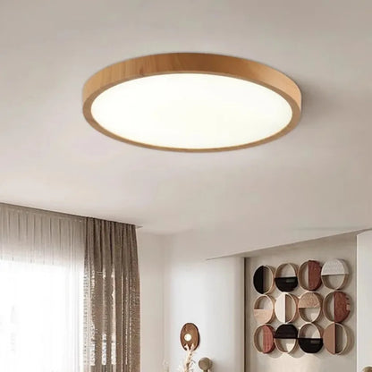 Circular Wooden LED Ceiling Light Walnut Finish