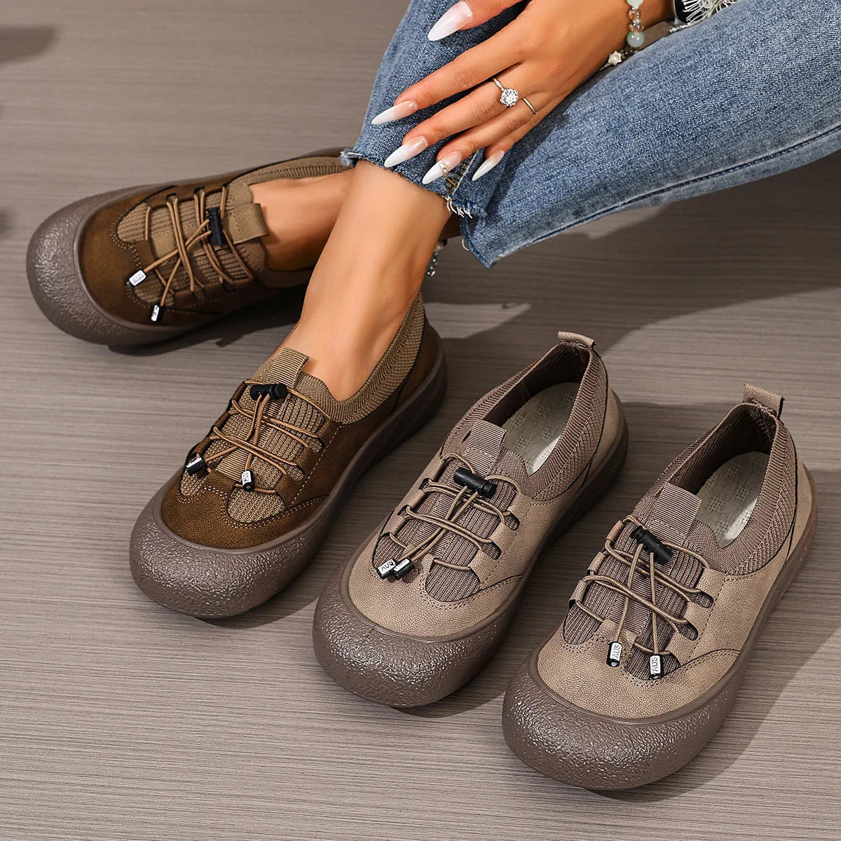 Women's Elastic Lace Slip-On Walking Shoes