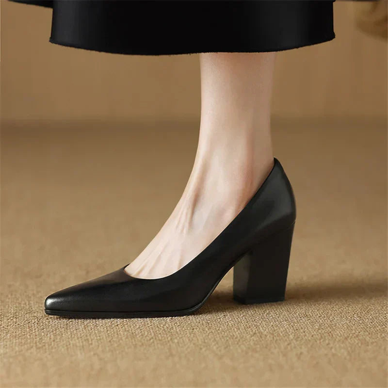 Women's Pointed Toe Pumps Block Heel Slip On Shoes