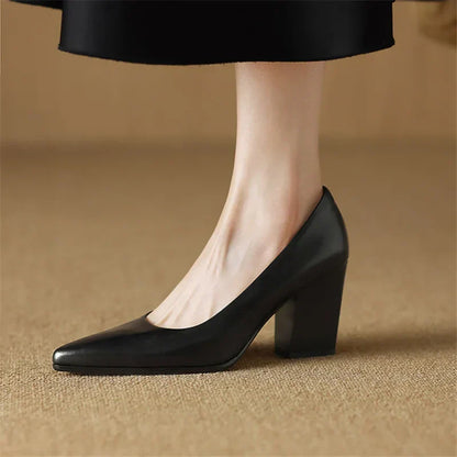 Women's Pointed Toe Pumps Block Heel Slip On Shoes