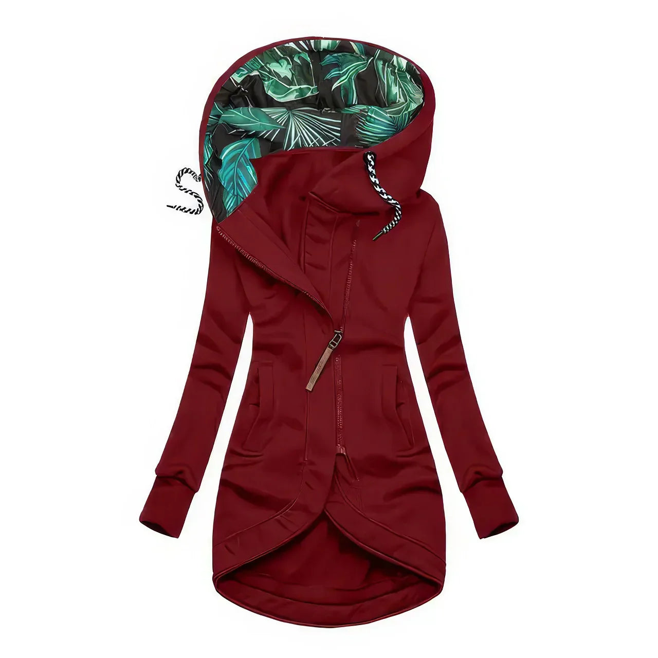 Women's Hooded Longline Zip Up Jacket