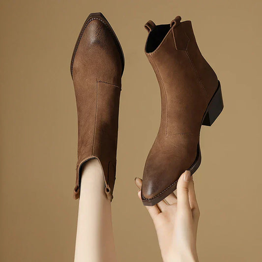 Women's Ankle Boots Block Heel Design - Fashinoza