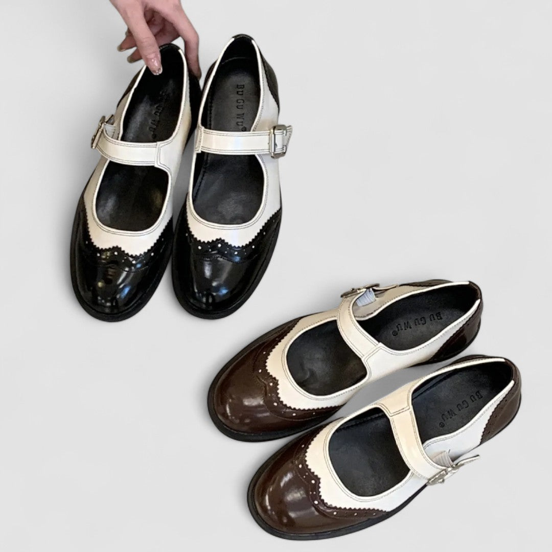 Women's Leather Mary Jane Shoes Low Heel Two-Tone