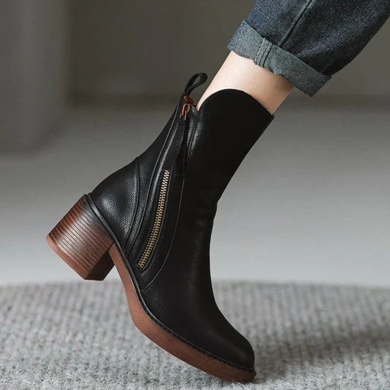 Women's Ankle Boots Zipper Block Heel Design