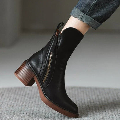 Women's Ankle Boots Zipper Block Heel Design