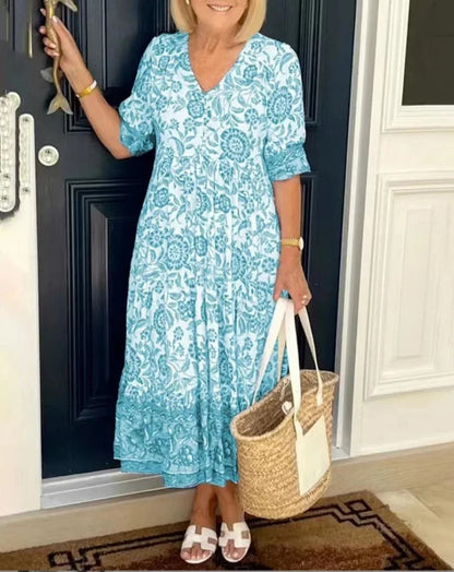 Women's Midi Boho Dress Short Sleeve Loose Fit