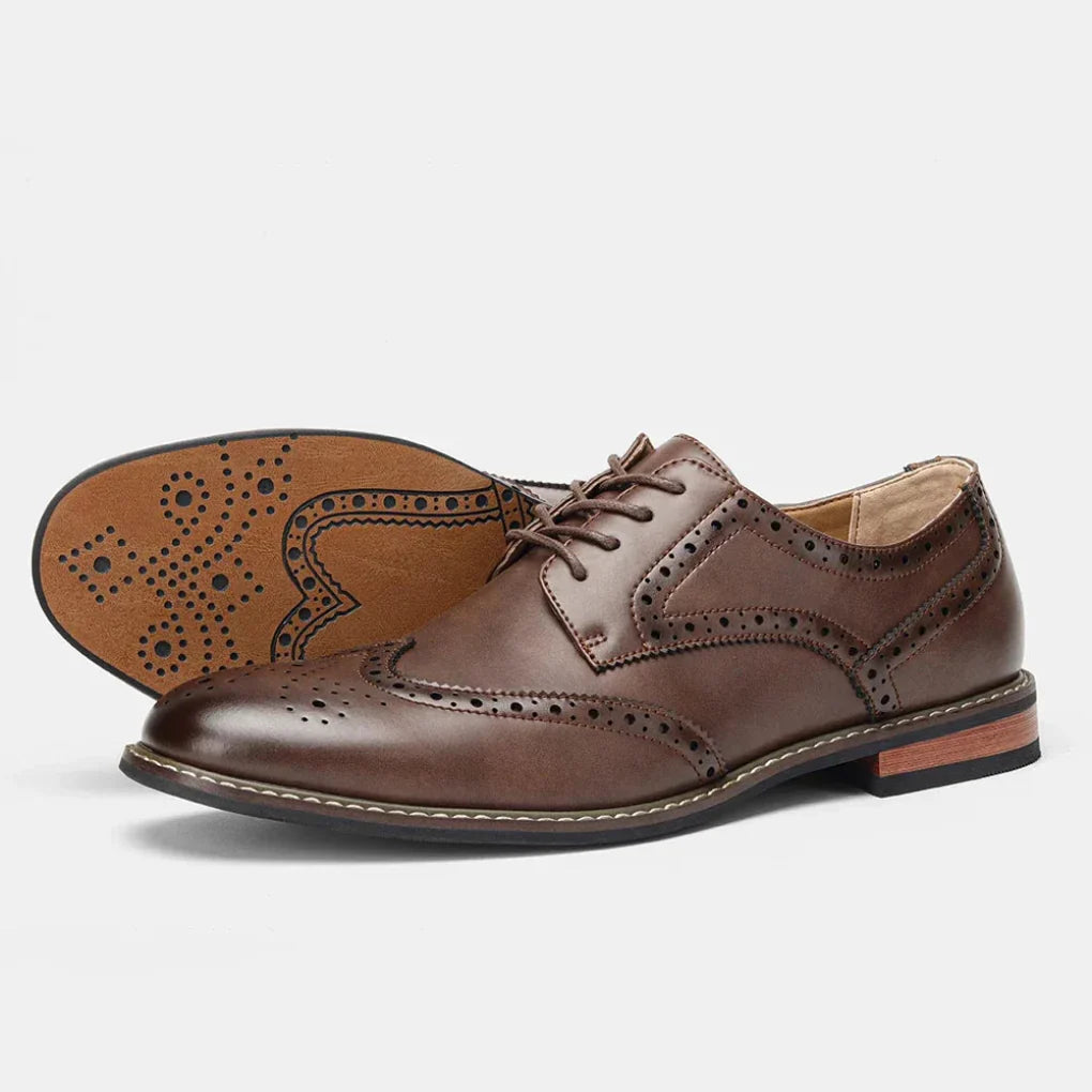 Men's Leather Wingtip Oxford Shoes Brown