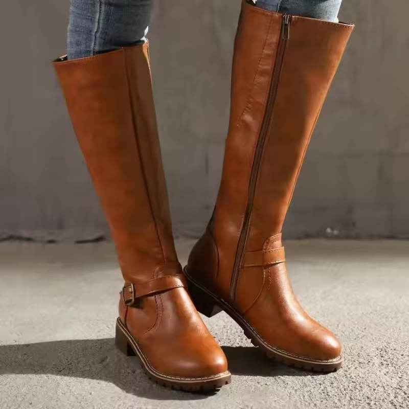 Women's Slip On Boots Buckle Strap