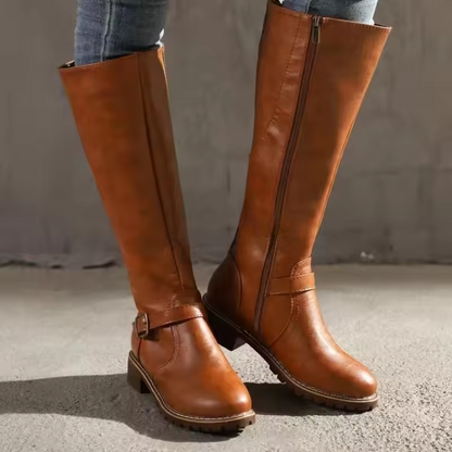 Women's Slip On Boots Buckle Strap