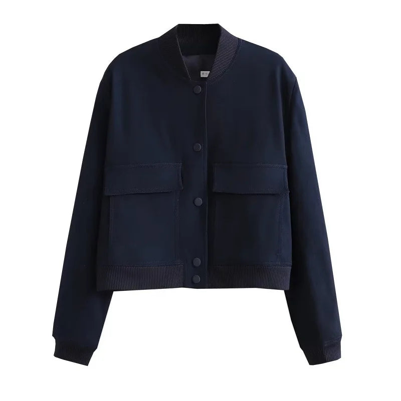 Women's Bomber Jacket Lightweight Cotton Button Front