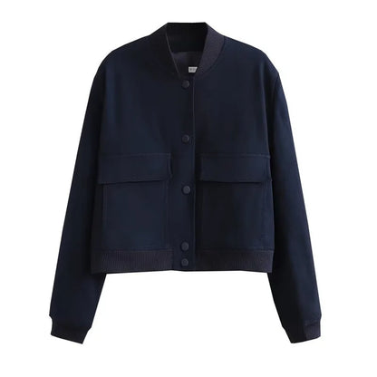 Women's Bomber Jacket Lightweight Cotton Button Front