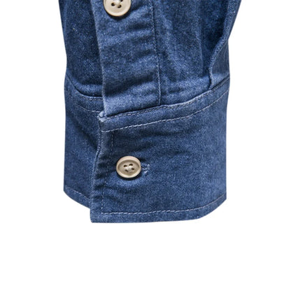 Men's Long Sleeve Button Front Shirt Cotton Fold Down Collar