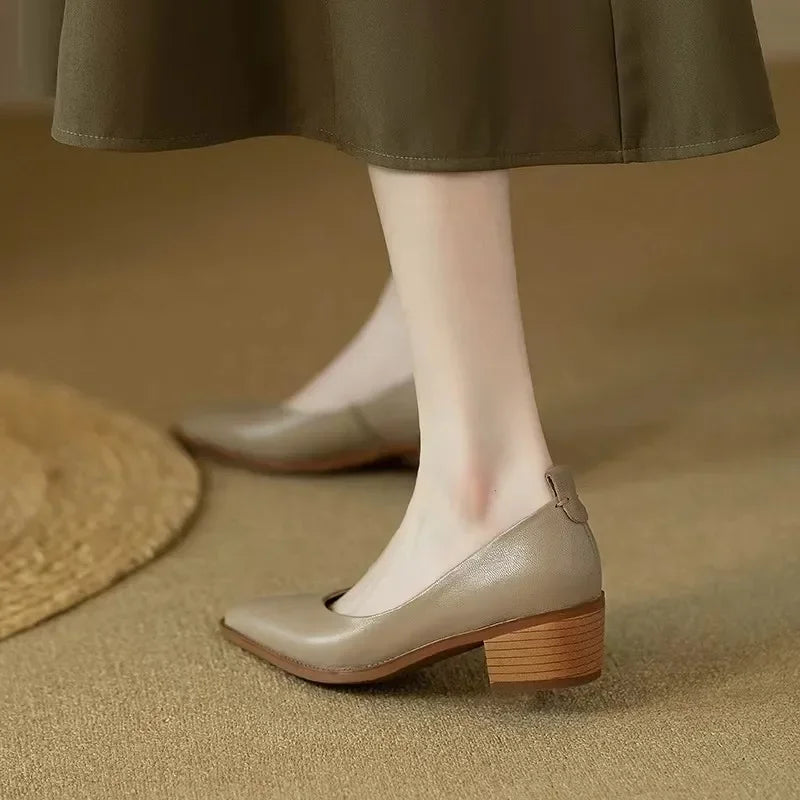 Women's Pointed Toe Block Heel Pumps Slip On Work Shoes
