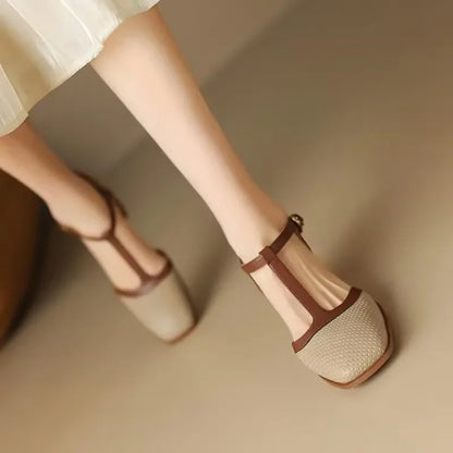 Women's Block Heel Pumps Square Toe Mid Heel