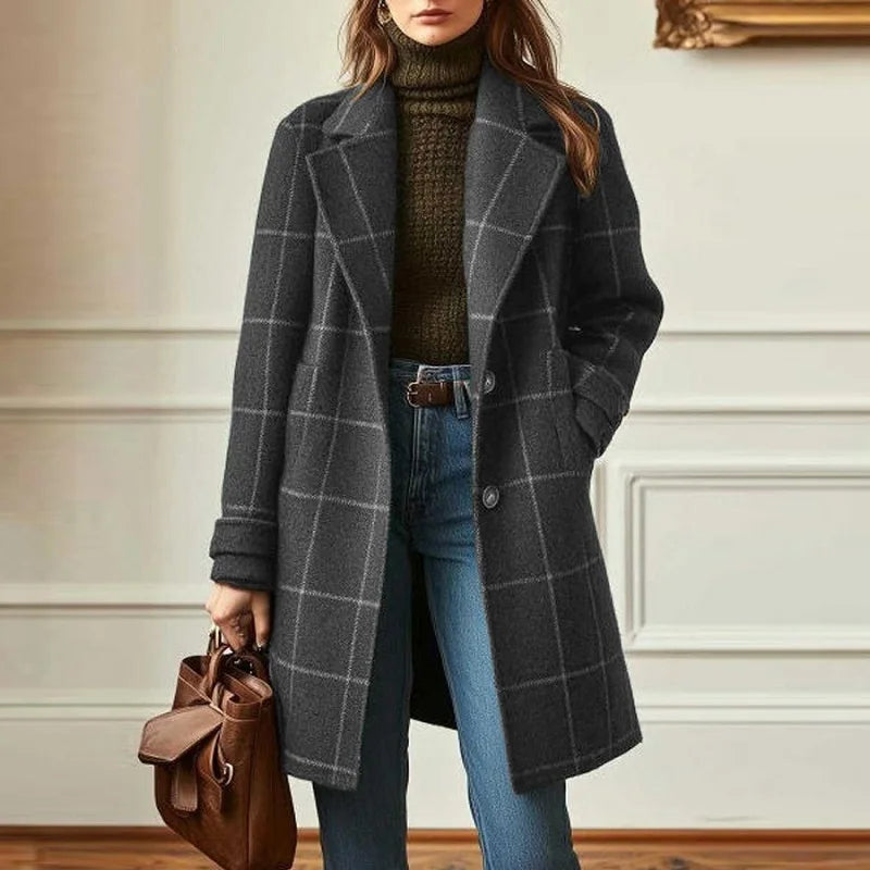Women's Wool Plaid Coat - 
Fashinoza