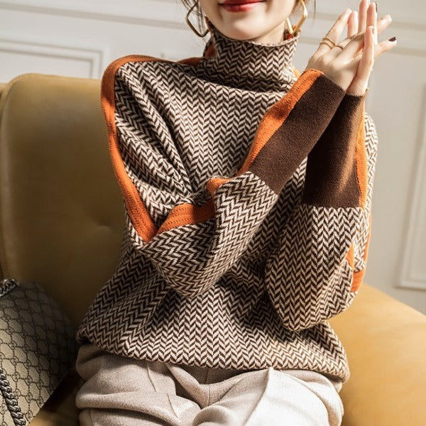 Women's Herringbone Turtleneck Sweater