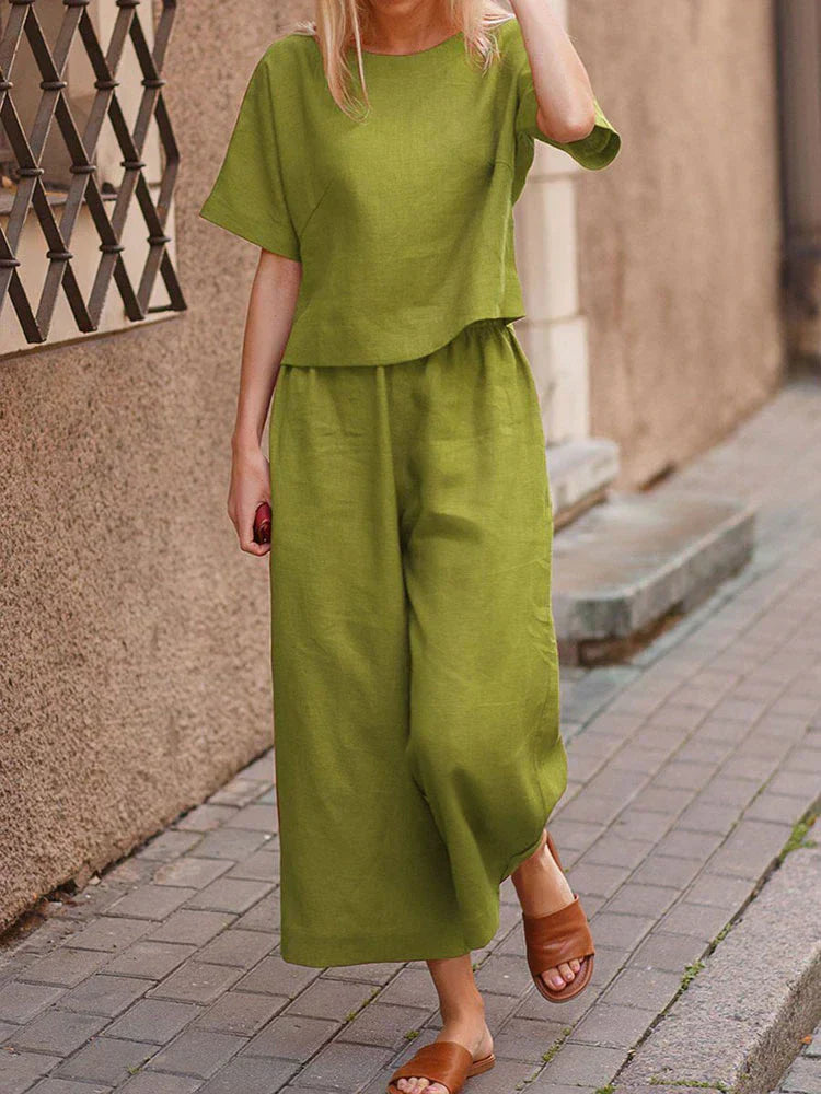 Women's Summer Two Piece Crew Neck T-Shirt Set
