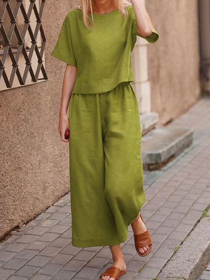 Women's Summer Two Piece Crew Neck T-Shirt Set